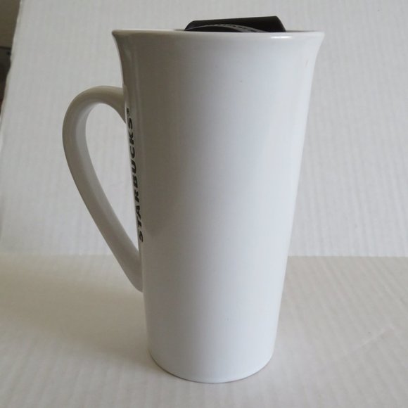 🔥🔥HP🔥🔥 Starbucks White/Black Etched Logo 16oz Ceramic Travel Mug Cup, NWOT - Picture 10 of 11